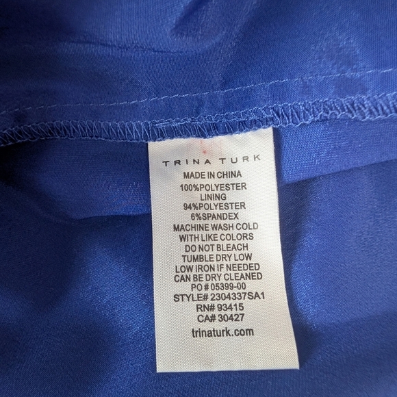 Trina Turk Amuse Blue Satin Short Sleeve Dress Size 8  Like New - Picture 9 of 12